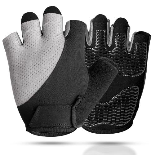 sunnex Workout Gloves for Women - Breathable Weight Lifting Gloves with Non-Slip Silicone Padding, Fingerless Gym Gloves for Cycling, Rowing, Pull Ups & Training (4 Sizes) - color: JS-GREY, size: Large