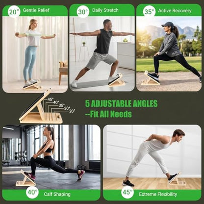 Slant Board for Calf Stretching, Portable Wooden Slant Board with 5 Adjustable Angles, Non-Slip 300lb Weight for Squats, Calf Muscles, Knees, Heel, Ankle, for Home, Gym, Office