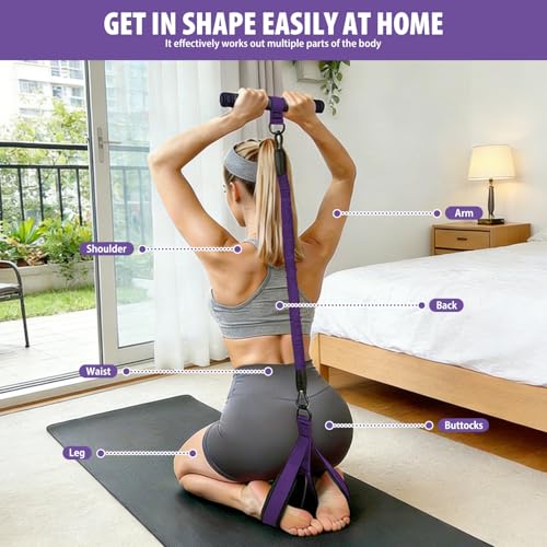 Pedal Resistance Band with Handle, 3 Tube Adjustable Resistance Bands for Abdomen, Upgraded Exercise Equipment with Soft Foot Pedal for Abs Arm Leg Waist Workout, Core Pilates (Purple)