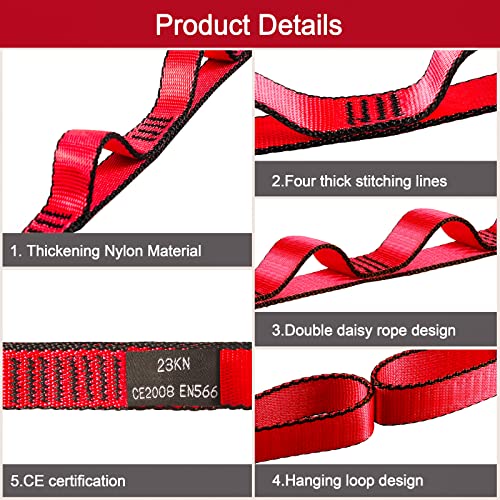 23KN (5070 lbs) Heavy Duty Straps - 2 Pack Adjustable Daisy Chain Webbing for Aerial Yoga, Hammock, Fitness & Rigging - CE/EN566 Certified, Red/Grey - color: Red