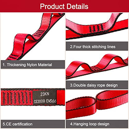 23KN (5070 lbs) Heavy Duty Straps - 2 Pack Adjustable Daisy Chain Webbing for Aerial Yoga, Hammock, Fitness & Rigging - CE/EN566 Certified, Red/Grey - color: Red