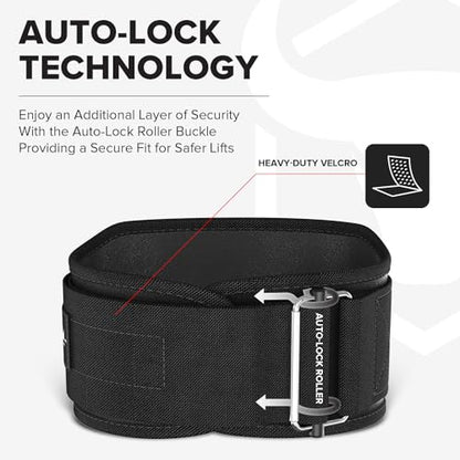 Weightlifting Belt For Men and Women - 6 Inch Auto-Lock Weight Lifting Back Support, Workout Back Support for Lifting, Fitness, Cross Training and Powerlifitng