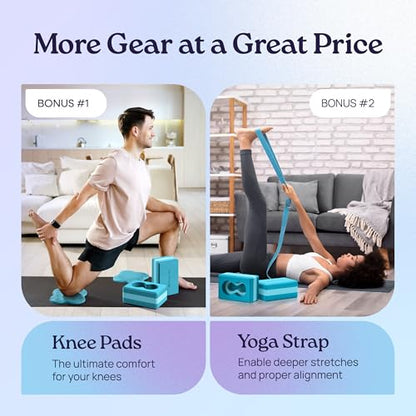 Deep-Zen® Yoga Blocks Wrist Support; Yoga Blocks 2 Pack with Knee Pads and Strap to Put Less Weight on Wrists; Durable, Versatile Yoga Brick Exercise Block Set, Blocks Yoga - color: Blue
