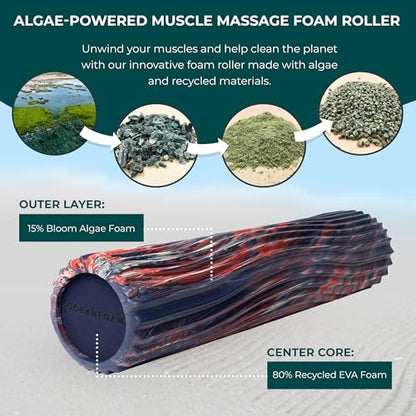 Soft Tidal Roller (Dark Navy, Red and Natural Marbled) - Low Density Foam Roller for Physical Therapy, Back Pain, Exercise & Stretching - Wave Textured - Yoga, Wellness - Full Size, 20" x 5" - color: Dark Navy, Red & Natural Marbled