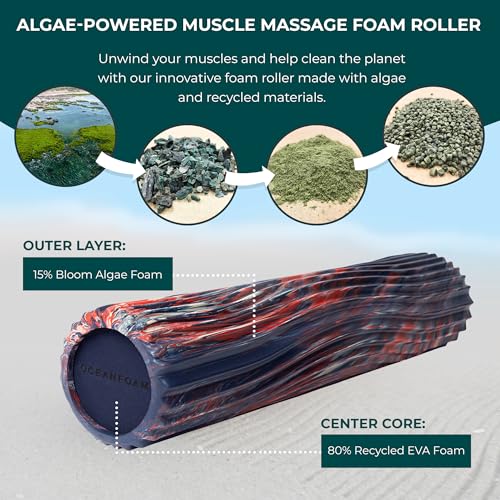 Soft Tidal Roller (Dark Navy, Red and Natural Marbled) - Low Density Foam Roller for Physical Therapy, Back Pain, Exercise & Stretching - Wave Textured - Yoga, Wellness - Full Size, 20" x 5" - color: Dark Navy, Red & Natural Marbled
