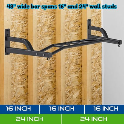 SELEWARE Heavy Duty Wall Mounted Pull Up Bar Bundle - Multi-Grip Chin Up Bar with Ball Finger Training, Resistance Band Hooks & Heavy Bag Anchors, Supports 600lbs
