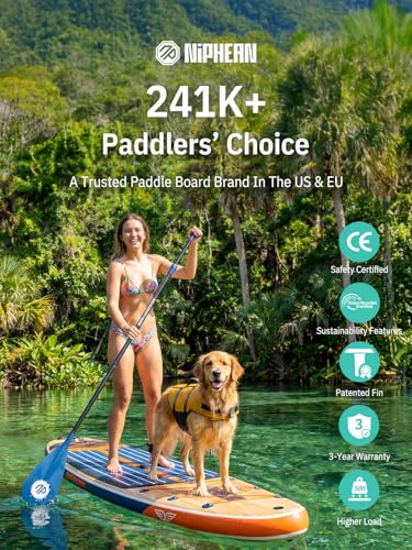 Niphean (Extra Large) Inflatable Paddle Board, SUP for 2+1 People/Family 500lbs Capacity Stand Up Paddle Board with SUP Accessories, StabilTrac Fin Non-Slip Paddleboard for Adults - color: Gray