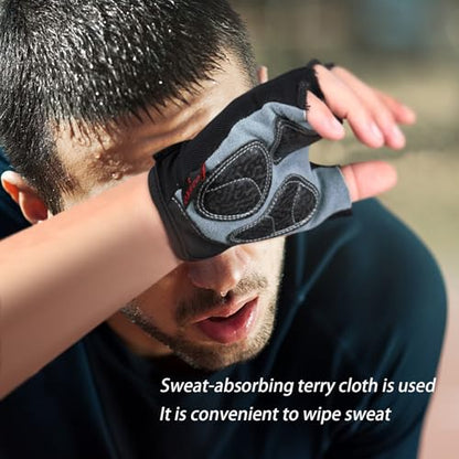 Workout Gloves for Men Women, Fingerless Weight Lifting Gloves with Genuine Suede Palm, Full Palm Protection, Enhanced Grip, Breathable Gym Gloves for Fitness Training Cycling Pull Ups