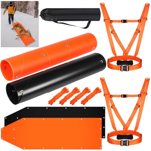 WinnerWhy 2 Set Thickened Tear-Resistant Deer Drag Sled Glide Heavy Duty Deer Cart Game Hauler for Hunting with Storage Bag, 2 Dual Harness Elk Drag with Rope