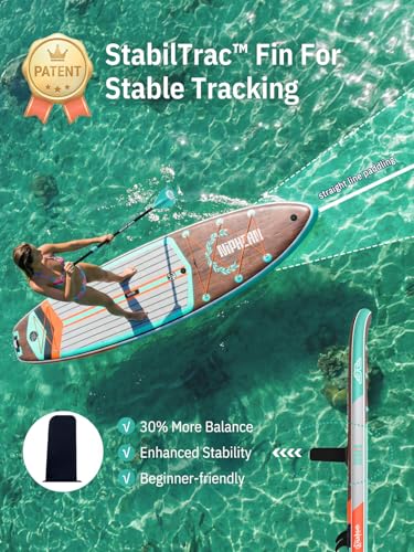 Niphean (Extra Large) Inflatable Paddle Board, SUP for 2+1 People/Family 500lbs Capacity Stand Up Paddle Board with SUP Accessories, StabilTrac Fin Non-Slip Paddleboard for Adults - color: Light Green