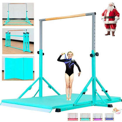 MARFULA Gymnastic Kip Bar for Kids Teens Ages 3-25 of All Gymnastic Levels - color: Bar With Mat-Cyan (5 Ft Base)