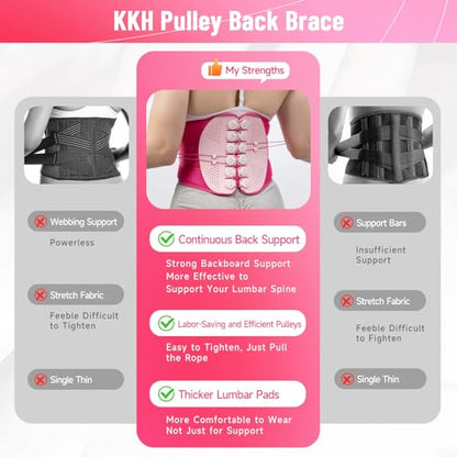 KKH Adjustable Back Support Brace, Ergonomic Back Brace for Lower Back Pain Women, Lumbar Support Belt for Relief Sciatica Pain