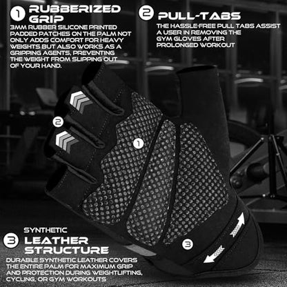 BEAST RAGE Fingerless Weight Lifting Gloves with Palm Protection Padding, Breathable Lightweight Gym Gloves for Men, Women, Weightlifting, Cycling, Exercise, Training Pull Up - color: Black, size: Large
