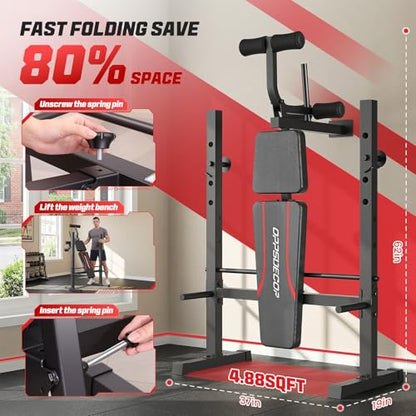 OPPSDECOR Weight Bench Set, Multi-Function Adjustable Bench Press with Squat Rack Leg Extension & Leg Curl Workout Bench Foldable Workout Bench Flat/Incline/Decline Upgrade Weight Benches for Home Gym