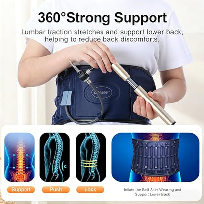 Decompression Back Belt,Inflated Compression Back Brace with Hand Pump and Extension Pad,Lumbar Support Belt for Men & Women Lower Back Pain Relief, Back Decompression Devices Fits Waist Size 29-49 Inches (Blue)