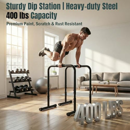 OLIXIS Dip Bar, Adjustable Heavy Duty Dip Bar Station with Soft High-Density Foam Handles, Stabilizer Parallel Parallette Bar Fitness Equipment for Home, Gym, Patio, Office - color: Pitch Black