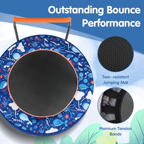 Goplus Foldable Toddler Trampoline for Kids, 36'' Recreational Mini Trampoline w/20 LED Lights, Foam Handle, Padded Safety Cover, Indoor Outdoor Exercise Rebounder for Boys Girls Aged 3-6 - style: Navy-Ocean
