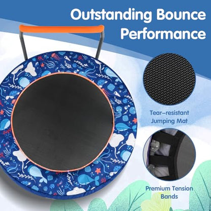 Goplus Foldable Toddler Trampoline for Kids, 36'' Recreational Mini Trampoline w/20 LED Lights, Foam Handle, Padded Safety Cover, Indoor Outdoor Exercise Rebounder for Boys Girls Aged 3-6 - style: Navy-Ocean