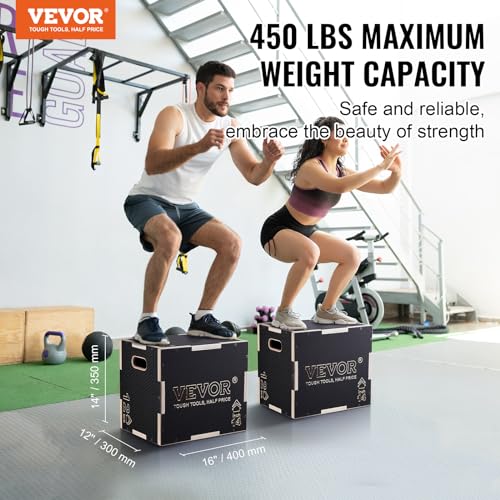 VEVOR 3 in 1 Plyometric Jump Box, Easy-to-Assemble Wood Plyo Box for Jumping Trainers, Home Gym Training and Conditioning - style: 16" x 14" x 12"