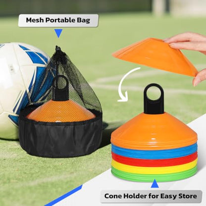 GHB Soccer Cones 25/50/100 Pack Disc Soccer Sport Cones Training Field Marker Agility Cones for Traffic, Basketball, Coaching, Practice Equipment Includes Cone Drills Guide