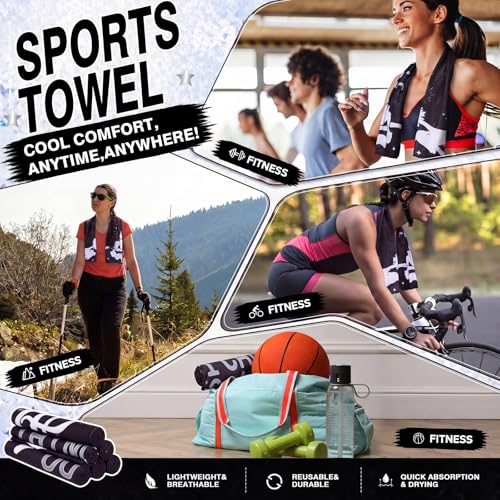 12 Pcs Cheerleader Cooling Towels Cheer Gifts Bulk for Neck 40" x 12" Breathable Chilly Microfiber Quick Dry Ice Towel Team Gifts for Sport Yoga Coach Gym Party Favor(Black)