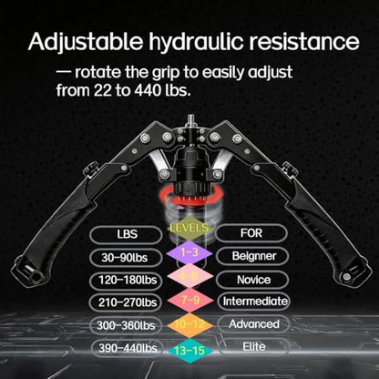 Adjustable Twister Arm Exerciser, 22-440lb Hydraulic Power for Men Women, 3 in 1 Hydraulic Power Chest Workout Equipment with Ab Roller Wheels and Hooks, Shoulder Muscle Training Fitness Equipment