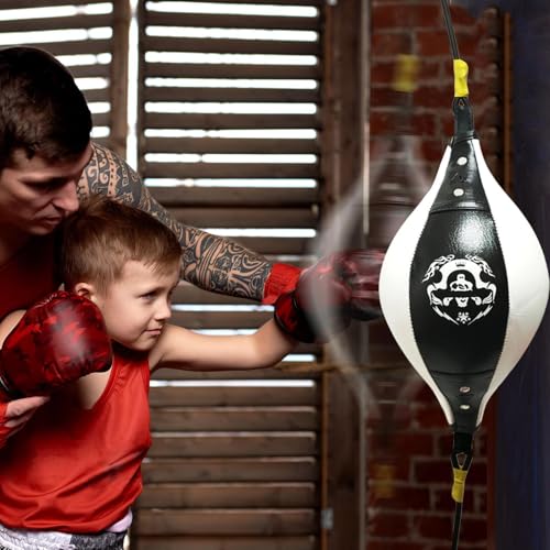 Speed Bag - Reflex Training Boxing Ball, Heavy Duty Endurance Practice Punching Bag | Stress Relief Equipment, Fitness Training Punch Ball for Teens Adults Home Gym Combat Workout - color: Black and white