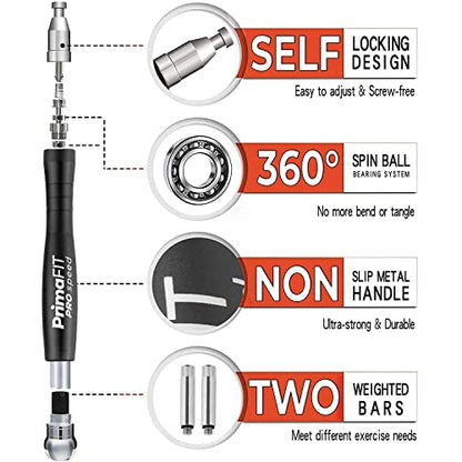 Jump Rope Pro Speed Skipping Rope Adjustable Adult Jumping Rope Weighted Aluminium Handles for Double Dutch Boxing Workout Crossfit Exercise Fitness Spare Cable Weights Protectors Carry Bag - color: Black