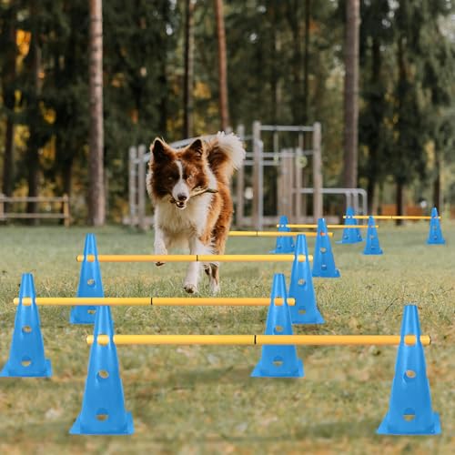 TNZMART Dog Agility Hurdle Cones Pet Jump Training Set Dog Agility Course Backyard Set Adjustable Obstacle Training Set (Blue, 6 Sets) - color: Blue