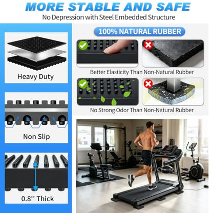 Heavy Duty Exercise Equipment Mat Pads Natural Rubber, 0.8 Thick 4 x 4 Inches 4 Pcs Non Slip Noise Reduction Anti Vibration Treadmill Stationary Bike Mats, Steel Embedded Pads for Hardwood Floors - size: 6''x 6'', 6pcs