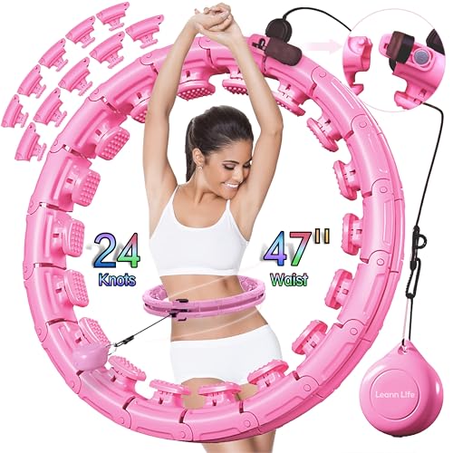 30/24/12 Knots, Upgraded Magnetic Lock Weighted Hula Hoop for Kids Adults Weight Loss, Infinity Hoop Plus Size, Home Indoor Outdoor, Fitness Exercise, Abdominal Toner - color: Light Pink-24 Knots 47"
