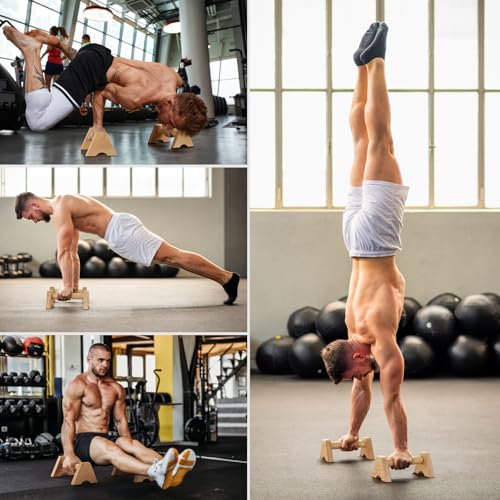 Solid Wood Calisthenics Parallettes Bars Push up Handles 1 Pair, Strength Training Pushup Stands, Parallel Handstand Bars for Home Gym Workout Fitness