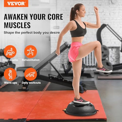 VEVOR Half Exercise Ball Trainer, 23/26 inch Balance Ball Trainer, 1500lbs Capacity Stability Ball, Yoga Ball with Resistance Bands & Foot Pump, Strength Fitness Ball for Home Gym Full Body Workout - color: 26" Waterflow Black
