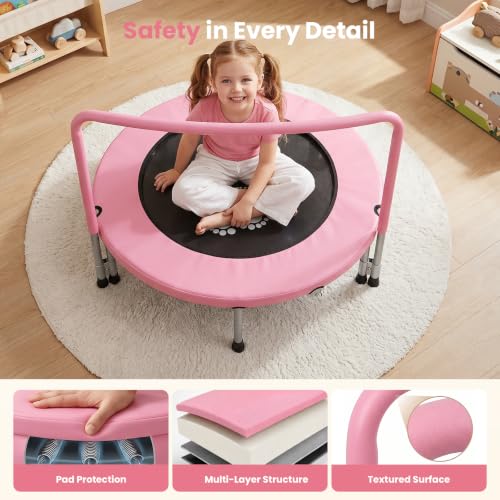 RAVS 36" Toddler Trampoline, Foldable Indoor Kids Trampoline with Handle - color: Pink
