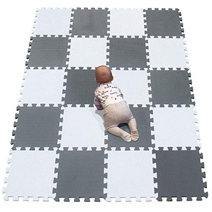 YIMINYUER® 20 Tiles (30cm×30cm×1cm Each Tile) Baby Soft Puzzle Play Mats, Kids Thick EVA Foam Floor, Toddlers & Children's Soft Interlocking Mat R01R12G301020 - color: White Gray