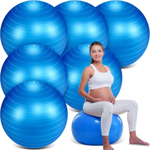 Hungdao 6 Pack Exercise Ball Bulk Inflatable Pregnancy & Workout Ball 22 Inch Heavy Duty Pilates Ball for Yoga Stretching Therapy Balance Physical Fitness - color: Blue