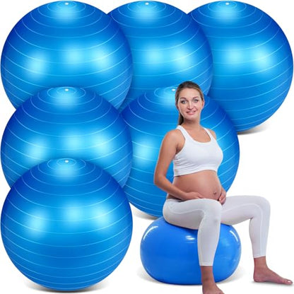Hungdao 6 Pack Exercise Ball Bulk Inflatable Pregnancy & Workout Ball 22 Inch Heavy Duty Pilates Ball for Yoga Stretching Therapy Balance Physical Fitness - color: Blue