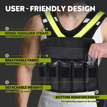 Weighted Vest for Women Men, Sport Running Weighted Vest with Reflective Strips and LED Flashing Sash, 10lbs/20lbs Weight Vest for Strength Training and Workout - size: 20LBS