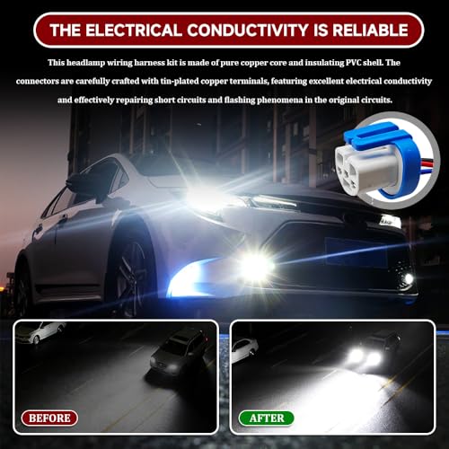 2PCS Wiring Harness, Wiring Harness Extension Socket Adapter, 9004 HB1 HB5 Head Light Harness Bulb Socket, Universal High Tempreture Resistant Socket Car Accessories for Truck Boat