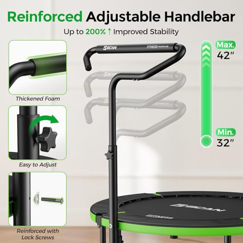 BCAN 40"/38" Foldable Mini Trampoline, Rebounder Trampoline for Adults, U/T Adjustable Foam Handle, Exercise Rebounder for Adults Indoor/Garden Workout, Max Load 330lbs/440lbs