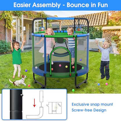 YORIN Trampoline for Kids 66'' 60'' 55'' Toddler Mini Small Outdoor Indoor Trampoline W Basketball Hoop, Swing, Adjustable Gymnastics Bar, Gift for Baby, Toddlers & Kids