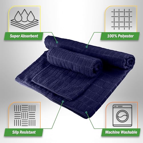 Yoga Mat Towel and Gym Towel Set - 2-Piece Non Slip Set for Hot Yoga, Pilates, and Gym - 72” x 24” Sweat Absorbent and Quick Drying Blanket with Corner Pockets for Mats by Wakeman (Navy)