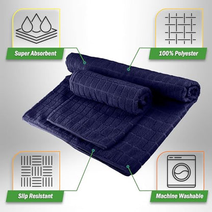 Yoga Mat Towel and Gym Towel Set - 2-Piece Non Slip Set for Hot Yoga, Pilates, and Gym - 72” x 24” Sweat Absorbent and Quick Drying Blanket with Corner Pockets for Mats by Wakeman (Navy)
