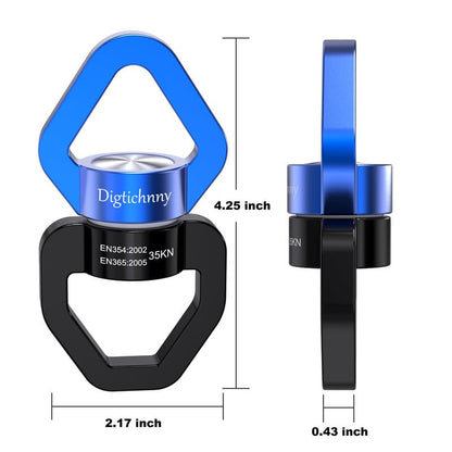 Swing Swivel Hanger, Aluminium Alloy 35KN Swing Spinner, Swivel Hooks for Children's Swing,Aerial Yoga,Web Tree Swing,Hanging Hammock Indoor Outdoor(Black-Blue with 2 Carabiners) - style: Black Blue-1 Pack with 2 Carabiners