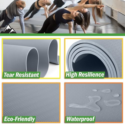 Large Yoga Mat - 6’x4’ Wide Exercise Mat - 8mm Thick Waterproof Non-Slip Workout Mat - Gym Flooring for Home Gym Studio Workouts, Pilates, Stretching and Meditation - Fitness Mat by Wakeman