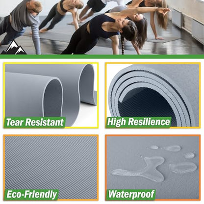 Large Yoga Mat - 6’x4’ Wide Exercise Mat - 8mm Thick Waterproof Non-Slip Workout Mat - Gym Flooring for Home Gym Studio Workouts, Pilates, Stretching and Meditation - Fitness Mat by Wakeman
