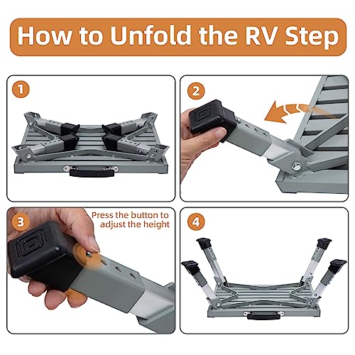 Homeon Wheels 19" x 14.5" Large RV Step Stool, Adjustable Height Aluminum Folding Platform Step and Ladder with Non-Slip Rubber Feet, More Stable Supports Up to 1,500lbs Safety RV Steps - color: Gray Large