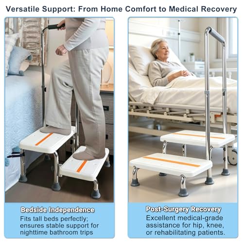 Step Stool with Handle and Non-Skid Platform, Heavy Duty 2 Steps Medical Foot Stool for Adult, Seniors, Handicap Holds up to 350 lbs