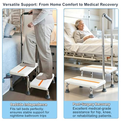 Step Stool with Handle and Non-Skid Platform, Heavy Duty 2 Steps Medical Foot Stool for Adult, Seniors, Handicap Holds up to 350 lbs