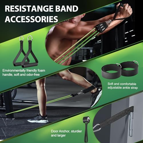 WHATAFIT Resistance Bands with Handles, 5-Level Exercise Bands for Workout - color: Green